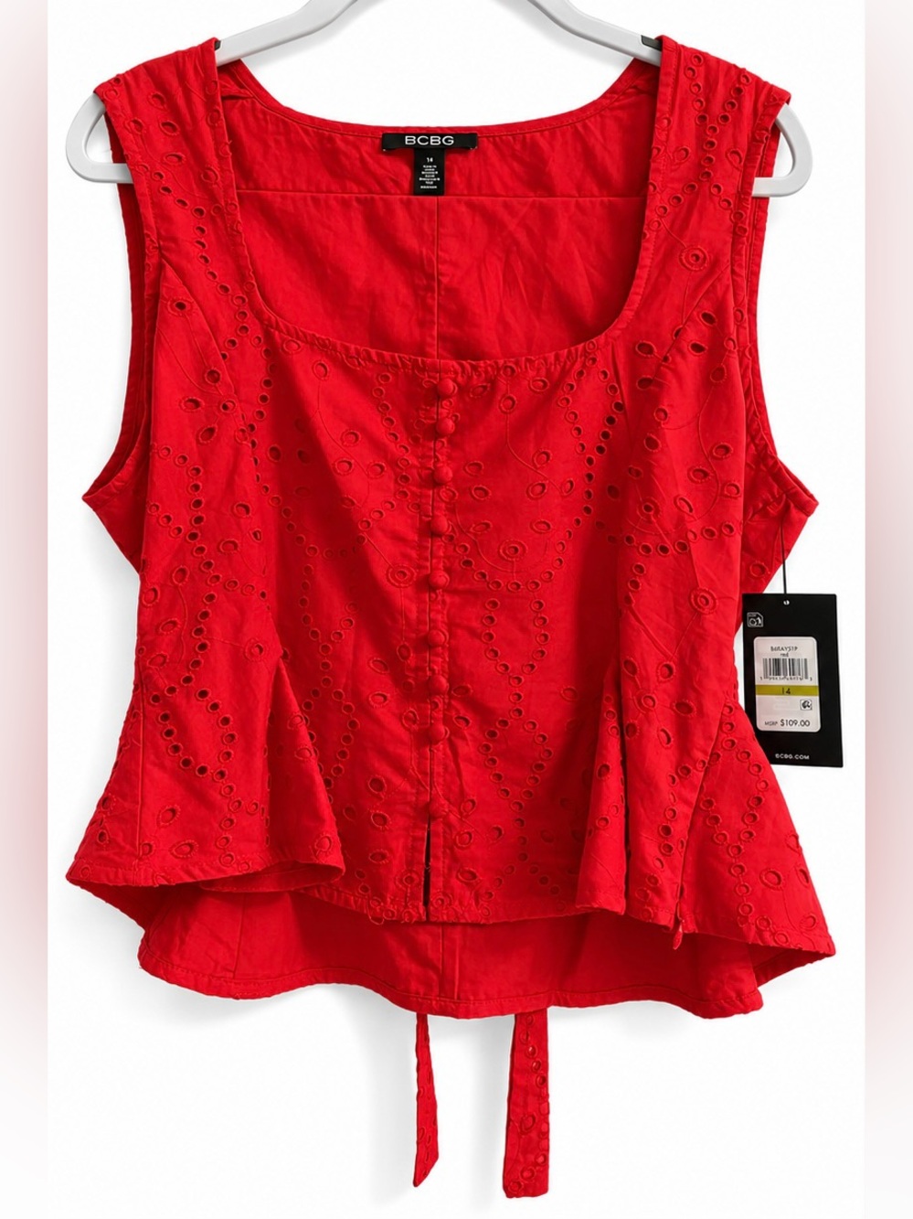 NWT BCBG Bright Red Eyelet Peplum Camisole